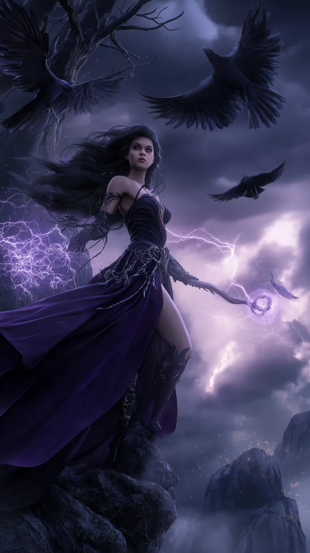 Mistieke Towenares wat Storms met Arcane Krag oproep HD muurpapier