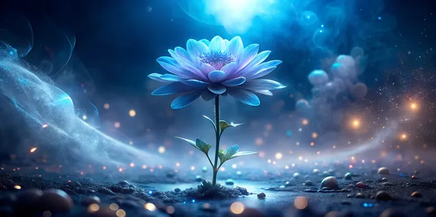 Misztikus biolumineszcens virág egy ködös elvarázsolt sötét szobában 4K háttérkép