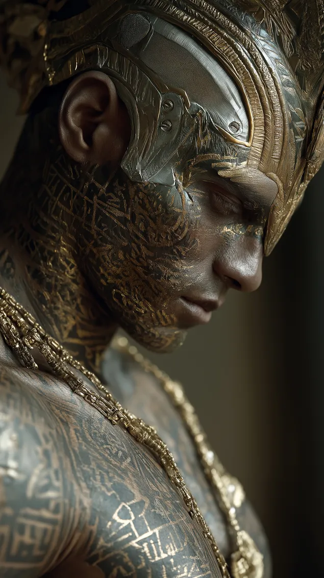 mystisk egyptisk figur med gyldne hieroglyfiske tatoveringer nedlasting