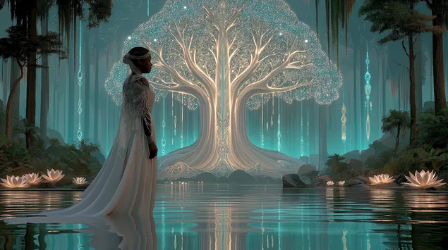 mistichna figura pred siyayno d''rvo na zhivota izteglyane