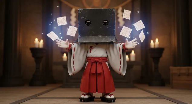 Tapeta Mystická postava v svätyňovom rúchu s vznášajúcimi sa duchovnými kartami pre pozadie pracovnej plochy 4K