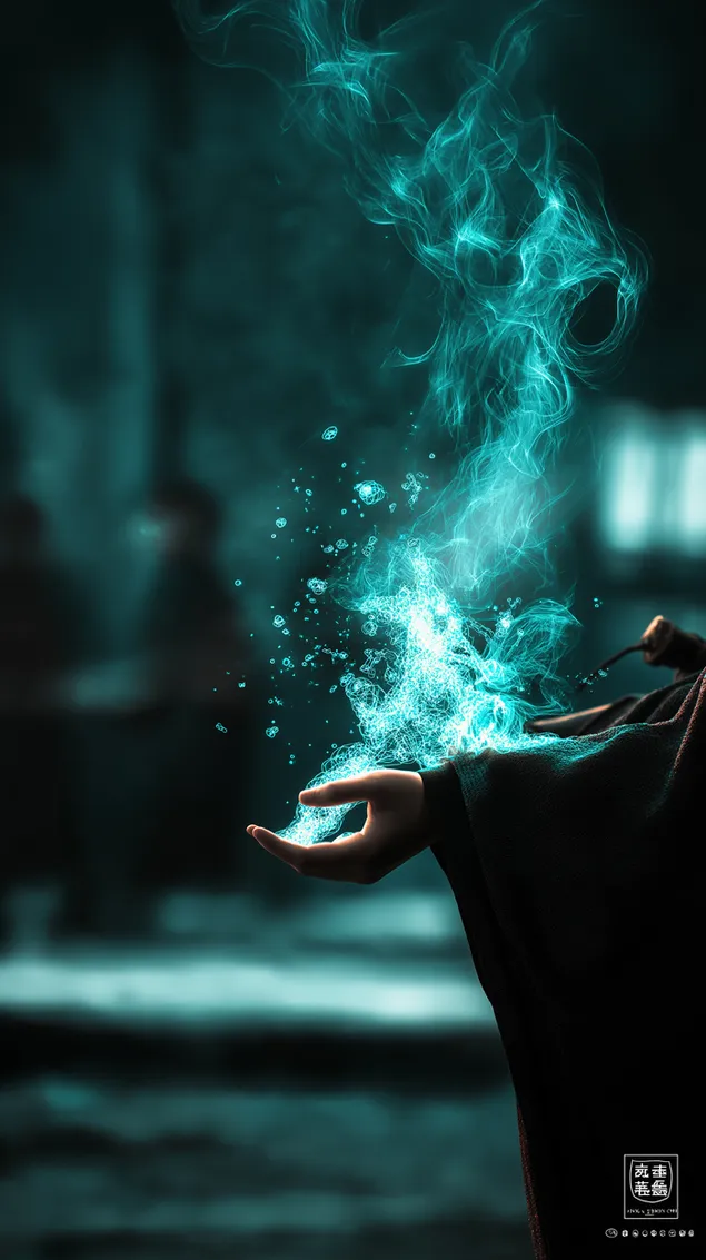 misticna ruka koja emitira vrtloznu akva plavu magicnu energiju preuzmi