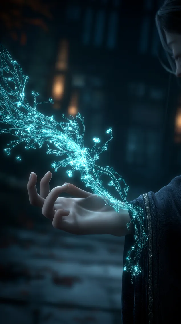 misticna ruka sa sjajnom cijan energijom u tamnom okruzenju preuzmi