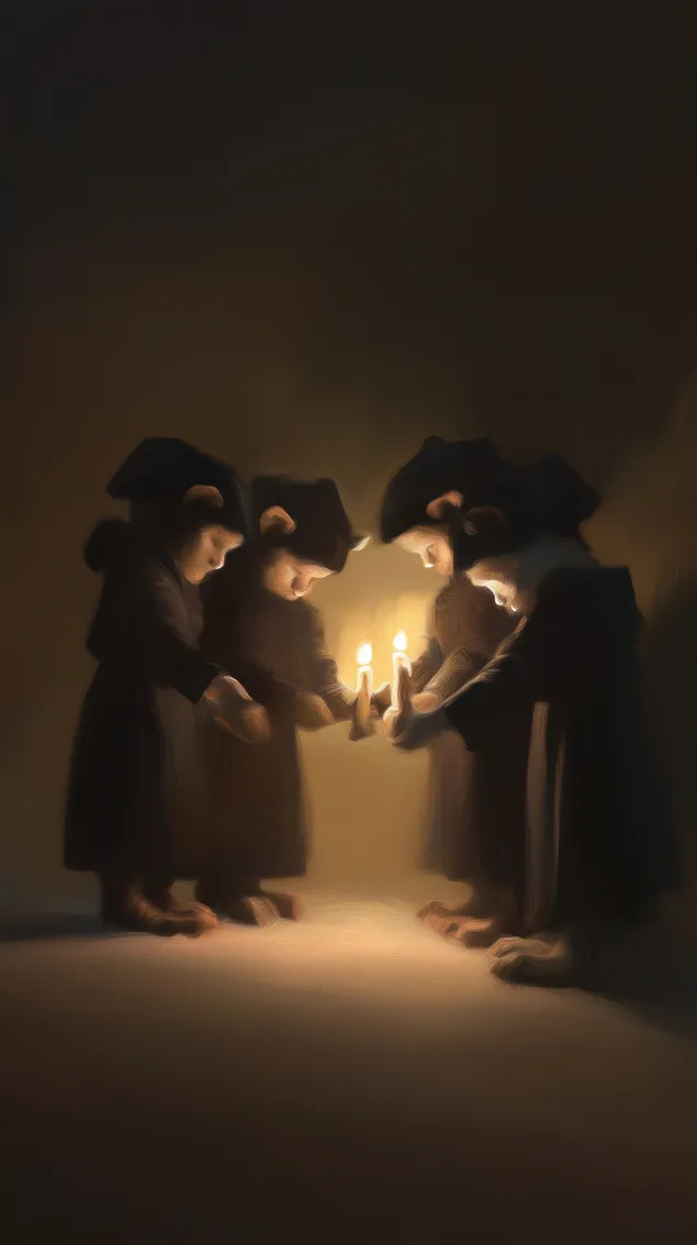 Slika mističnih mišjih menihov s svečami v temni sobi HD ozadje