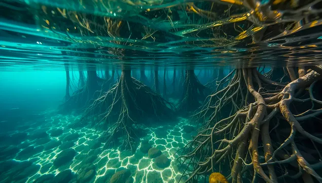 bosque submarino mistico de raices de arboles sumergidas descargar