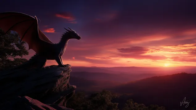 mytisk drage pa en klippe med utsikt over et landskap nedlasting