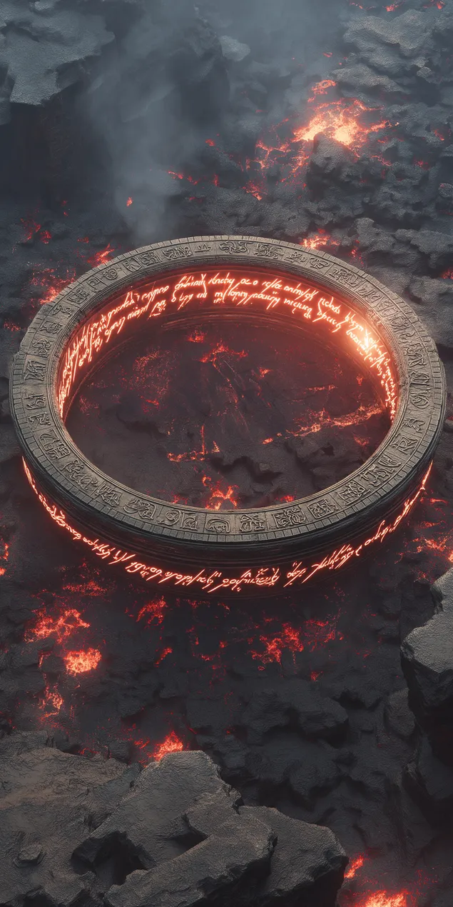 myticky prsten s vyrytym pismem spocivajici na lave a kameni stahnout