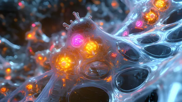 Nanotegnologie ontmoet kunsmatige weefsel in 'n gloeiende netwerk 8K muurpapier