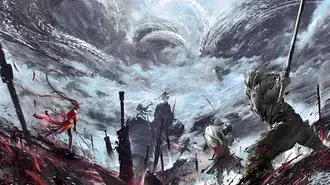 Naraka: Bladepoint 비디오 게임의 전장에 등장하는 캐릭터들의 조합 4K 배경화면