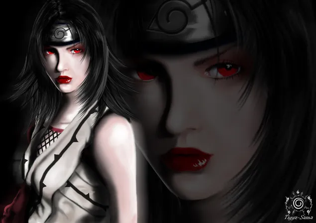 Naruto anime series the gaze of black-haired red-eyed Kurenai Yuhi in a white outfit