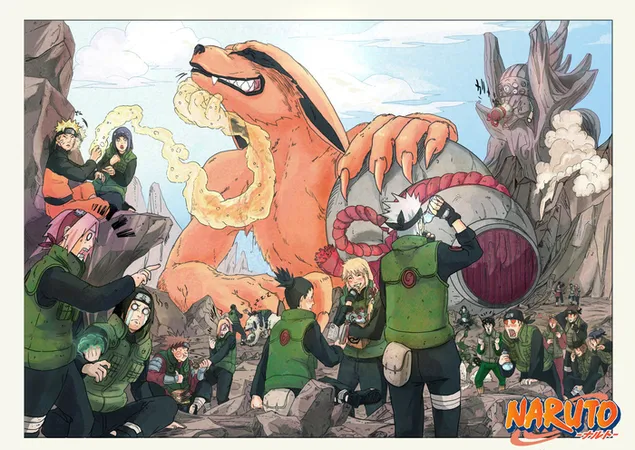 Naruto & his friends joying party with Ninetail