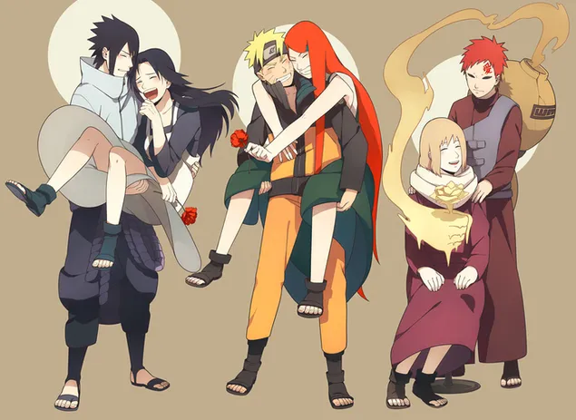 Naruto y sus amigos disfrutando con sus novias