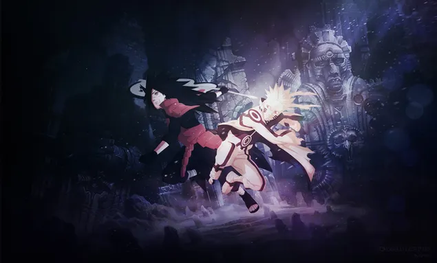 Naruto & Madara fighting in a temple