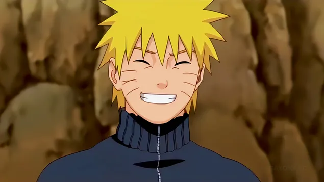 Naruto sonríe mostrando sus dientes blancos.