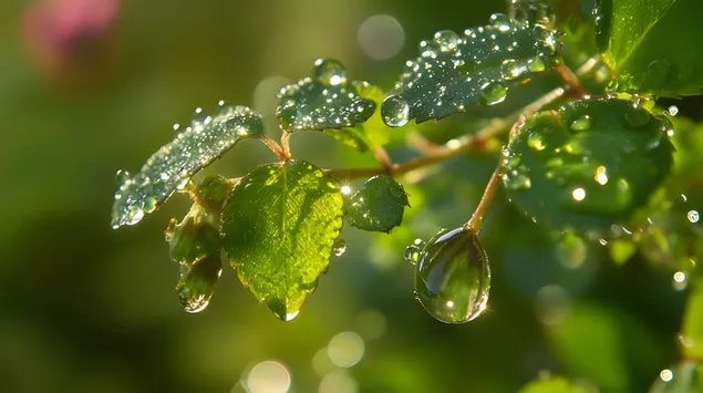 Tapeta Jednoduchosť prírody: Korálky vody na zelenom liste 8K