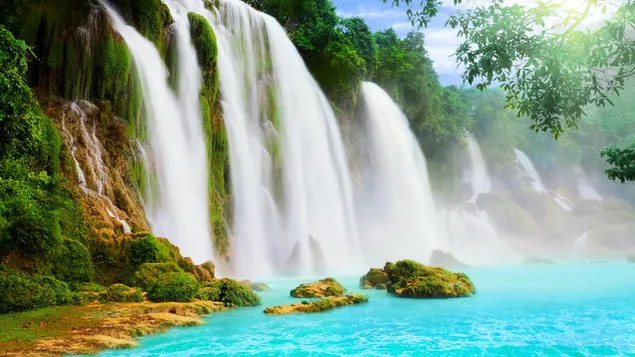 Nature, Waterfalls and Rocks 4K wallpaper download