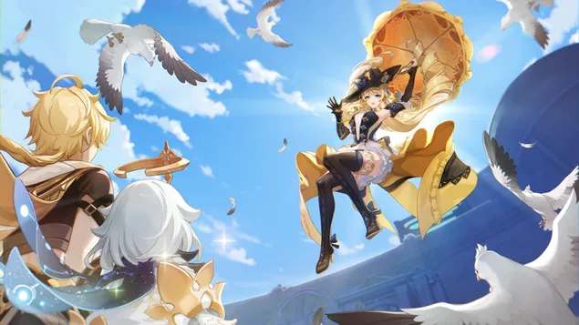 Navia bersama Aether | Genshin Impact (Permainan Video Dalam Talian) 4K kertas dinding