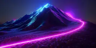 Neon plava zakrivljena linija na ivici tamnog brda sa efektom gradijenta 4K pozadina