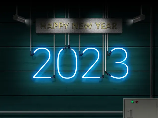 Tablero de neón para la celebración del año nuevo 2023. descargar