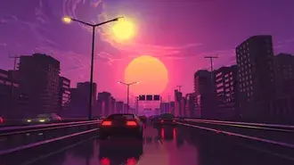 Tapeta Neon City Retrowave Synthwave 4K