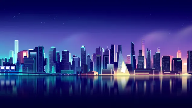 Hình nền Đường chân trời của Thành phố Neon 4K