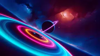Neon Cosmic Swirl - Anelli al neon vibranti circondano i pianeti in una scena spaziale dinamica e astratta 4K sfondo