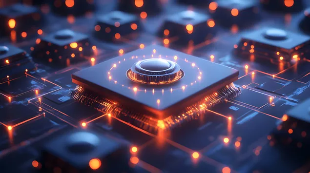 Neon cybernetisk design med kvantenergi 8K bakgrund