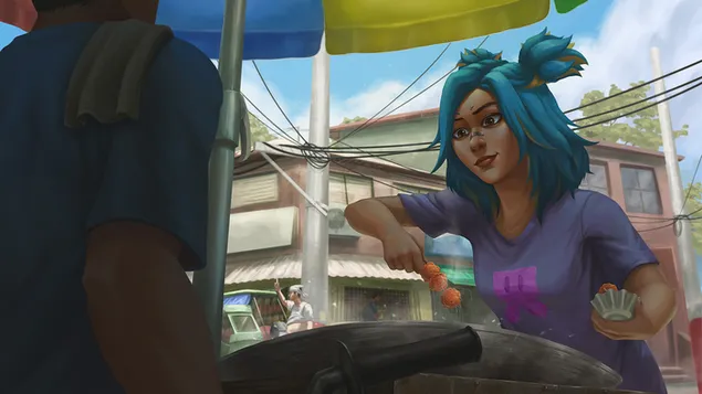 Páipéar balla Neon ag ithe rud éigin i lá grianmhar agus ag féachaint do scíth a ligean VALORANTHD