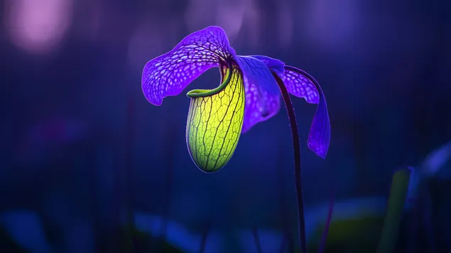 Hình nền Ánh sáng neon của một cây nắp ấm hiếm trong bầu không khí sương mù 8K