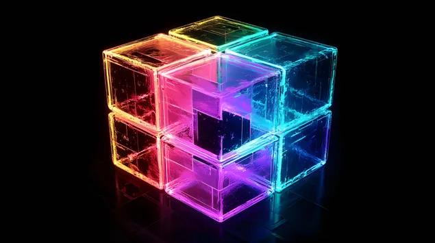 שכבות שיפוע ניאון של קוביית תלת מימד מתנפצת 4K טפט