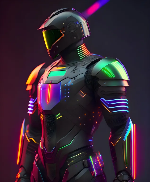 Neon Knight: un retrato de armadura Cyberpunk descargar
