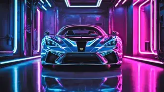 Tapeta Neon-Lit Supercar - Supercar předváděný v neony osvětlené garáži. 4K