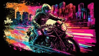 neonovaya gonka stil'nogo mototsikla v futuristicheskom gorode skachat'
