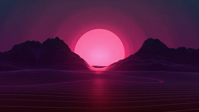 Paisaje de puesta de sol de neón 4K fondo de pantalla