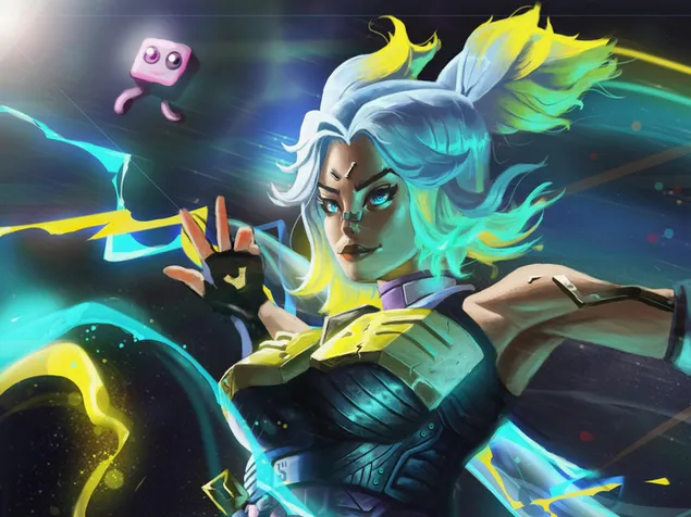 Neon that white hair, using electrical skill and looking dangerous