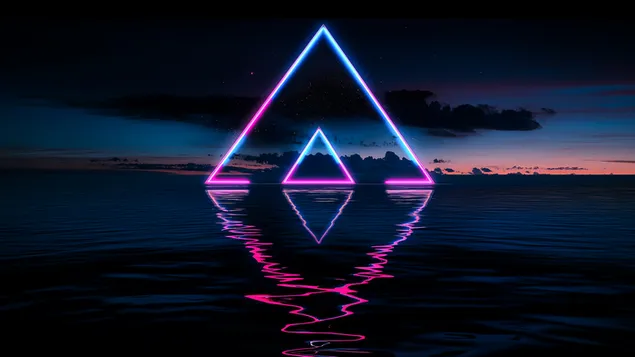 إطار مثلث نيون متوهج فوق البحر 2K خلفية