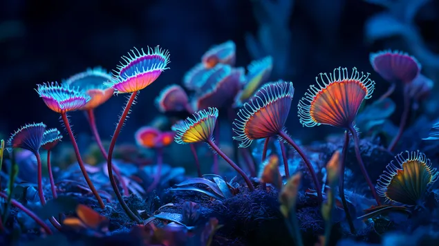 Neonowa sylwetka muchołówki na czarnym tle 8K tapeta