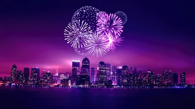 Hình nền Năm mới 2022 Pháo hoa Phong cảnh thành phố đêm Chicago 4K