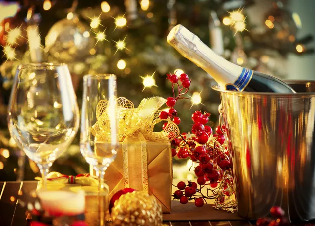 Champagner und Gläser des neuen Jahres herunterladen