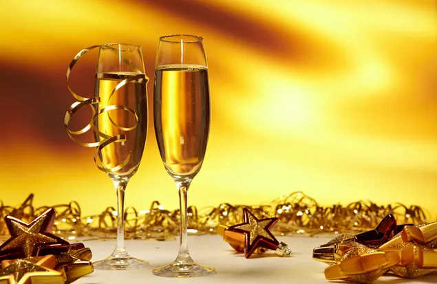 Tema dan ornamen emas Champagne Tahun Baru 4K wallpaper