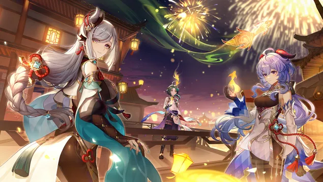 New Year Fireworks | Genshin Impact [Anime Video Game] 4K wallpaper
