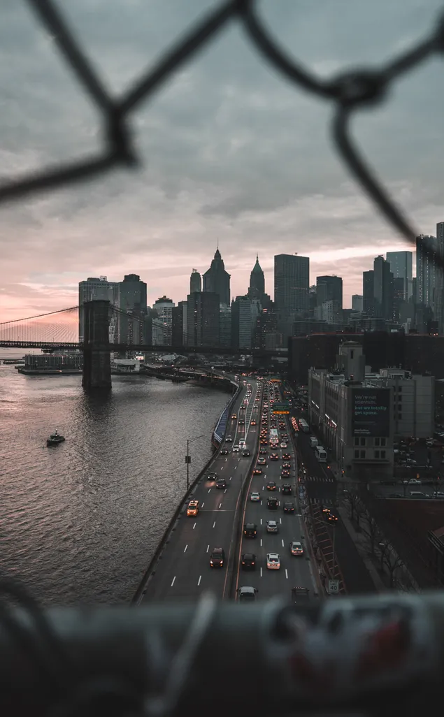 New York, Brooklyn Bridge, City, Road, Cars, Coast, Buildings download