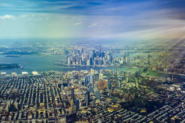 ニューヨーク市の超高層ビル都市 2K 壁紙