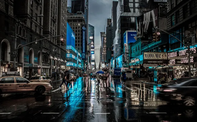 New York City Street Reflection Motion Blur Dark 4K wallpaper