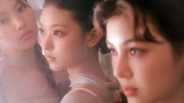 Haerin של NewJeans עם Hyein ודניאלה | קום צילום אלבום 4K טפט