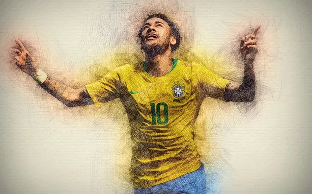 Neymar JR dengan jersey kuning hijau Brasil nomor 10