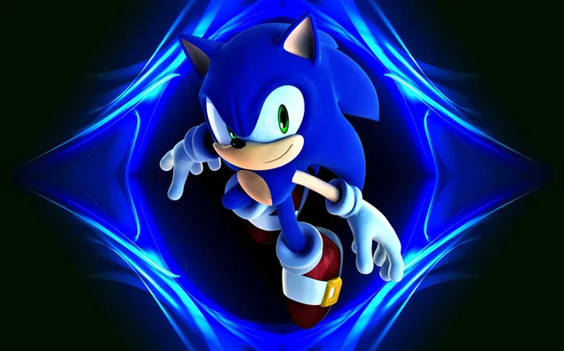 Nhím Sonic trong ánh đèn xanh với lập trường đầy màu sắc tải xuống
