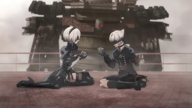 NieR:Automata Ver1.1a anime : Yorha št. 9 Tip S & Yorha št. 2 Vrsta B 4K ozadje