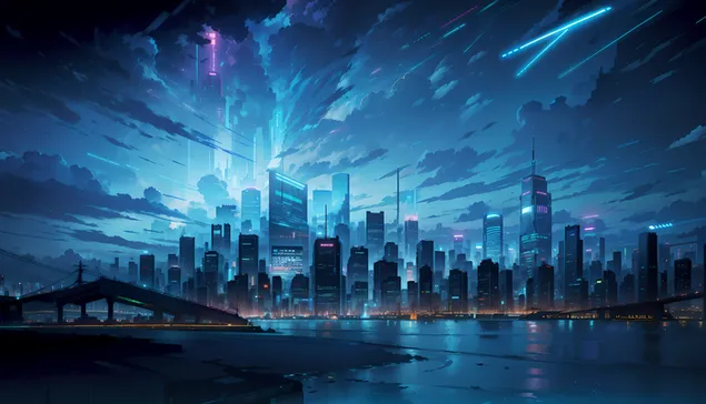 Pemandangan kota anime malam 4K wallpaper