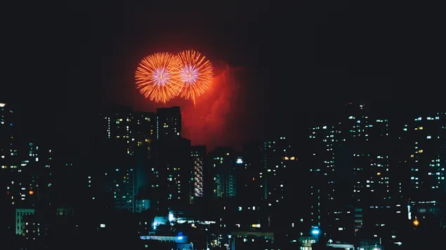 Pemandangan Kembang Api Tahun Baru Kota Malam